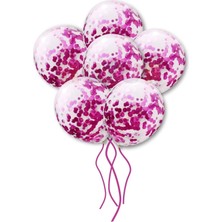 Parti Furyası Fuşya Konfetili Şeffaf Balon  Seti  10 Adet 