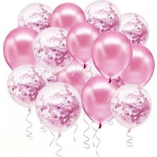 Parti Furyası Pembe Konfetili Şeffaf Balon Ve pembe Balon Seti  20 Adet 