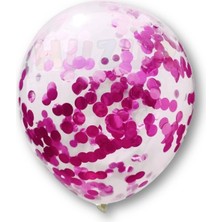 Parti Furyası Pembe Konfetili Şeffaf Balon Ve fuşya Balon Seti  20 Adet 