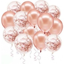 Parti Furyası Rose Gold konfetili Şeffaf Balon ve Rose Gold balon Seti  20 Adet 
