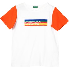 United Colors Of Benetton Erkek Çocuk T-Shirt BNT-B21395 Kısa Kol Beyaz Renk 6-7 Yaş