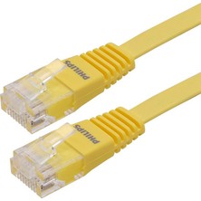 Ayt Philips Sarı Yassı Flat Ince 3 Metre Ethernet Kablosu Cat6 Poşetli Internet Jack Soketleri Takılı Hazır Kablo