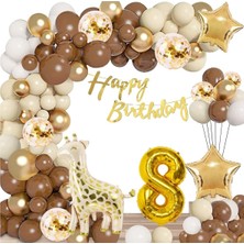 Parti Furyası Doğum Günü 8 yaş Kutlama Balon Seti,retro Renkler Doğum Günü Balon Zincir Set Parti Eğlence