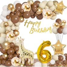 Parti Furyası Doğum Günü 6 yaş Kutlama Balon Seti,retro Renkler Doğum Günü Balon Zincir Set Parti Eğlence