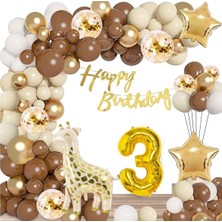 Parti Furyası Doğum Günü 3 yaş Kutlama Balon Seti,retro Renkler Doğum Günü Balon Zincir Set Parti Eğlence