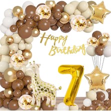 Parti Furyası Doğum Günü 7 yaş Kutlama Balon Seti,retro Renkler Doğum Günü Balon Zincir Set Parti Eğlence