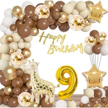 Parti Furyası Doğum Günü 9 yaş Kutlama Balon Seti,retro Renkler Doğum Günü Balon Zincir Set Parti Eğlence