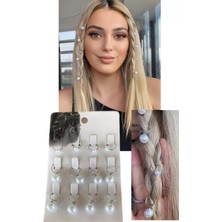 Vakkum Gümüş Renk 12'li Incili Saç Küpesi