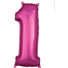 Parti Furyası Pembe Rakam Balonlar 1 Rakamı ,pembe Renk Yaş Balonları Retro Konsept Doğum Günü Süsleri