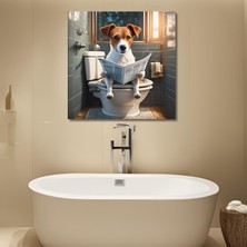 Gaagart Tekli Kare Kanvas Banyo Tablosu Gazete Okuyan Jack Russell Köpek