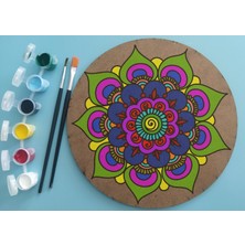 Dudu Gift 2'li Mandala Boyama Seti 2 Desenli Plaka 6 Renk Akrilik Boya 2 Adet Fırça