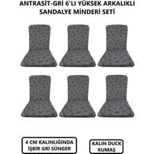 Mor Minder Sandalye Minderi Büyük Arkalıklı Yıkanabilir Fermuarlı  Lastikli 6'lı Gri Siyah Çizgili 4 cm Sünger