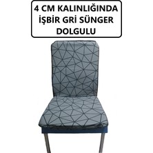 Mor Minder Sandalye Minderi Büyük Arkalıklı Yıkanabilir Fermuarlı  Lastikli 4'lü Gri Siyah Çizgili 4 cm Sünger