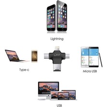 UltraTekno 4 In 1 Type-C Android iPad iPhone Uyumlu Lightning Micro USB Kart Okuyucu Otg