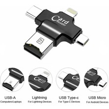 UltraTekno 4 In 1 Type-C Android iPad iPhone Uyumlu Lightning Micro USB Kart Okuyucu Otg