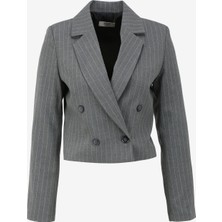 People By Fabrika Crop Gri Kadın Ceket SPBF4SL-CKT5505