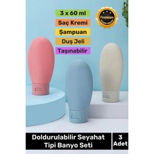 Carlburn Premium Doldurulabilir Taşınabilir Krem Şampuan Jel 3 Adet 60ML Hijyenik Seyahat Tipi Banyo Seti