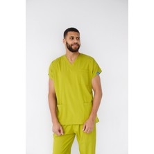 Dr. Mitra Erkek Likralı Yarasa Kol Hemşire Doktor Takım Ceviz Yeşili