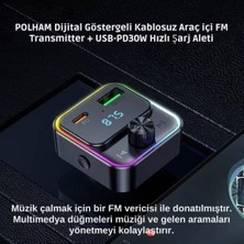 Polham Hc  BT5.0V 1x Usb, 1x Type C Girişli Kablosuz Fm Transmitter ve Hızlı Araç Şarj Aleti