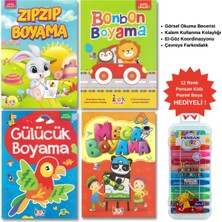 Bıcırık Yayınları 3 - 6 Yaş Okul Öncesi Boyama Kitap Seti ( 4 Kitap) / Pensan Kidz Pastel Boya Hediyeli