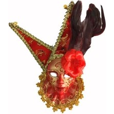 Ynt İthalat Tüylü Dekoratif Seramaik Maske Kırmızı Renk