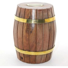 Ynt İthalat Pirinç Ahşap Fıçı Kumbara 12.5 Cm Wb535