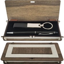 Ynt İthalat Ahşap Kutulu Siyah Anahtarlık ve Kalem Set