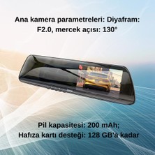 Coofbe Hd 1080P Ön Arka Sürüş Kaydedici Dikiz Aynası Araç Kamerası Araç Oto Kamera Sürüş Kamerası Ayna