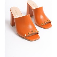 Mubiano Collection Mubiano Hakiki Deri Collection Kadın Topuklu Terlik Oranj -MCBRG5692-ORJ