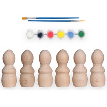 Alg Wood Montessori Toys Ahşap El Yapımı Peg Bebek 6'lı Boyama Seti Fırça Boya Dahil -PEG17-7,5CM