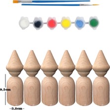 Alg Wood Montessori Toys Ahşap El Yapımı Peg Bebek 6'lı Boyama Seti Fırça Boya Dahil -5075