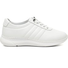 Kadın Beyaz Bağcıklı Dolgu Taban Hakiki Deri Sneaker