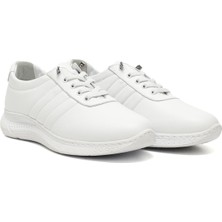 Kadın Beyaz Bağcıklı Dolgu Taban Hakiki Deri Sneaker