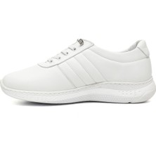Kadın Beyaz Bağcıklı Dolgu Taban Hakiki Deri Sneaker