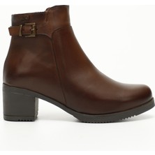 GÖNDERİ Kadın Kahve Antik  Fermuarlı Kalın Topuklu Hakiki Deri Bot