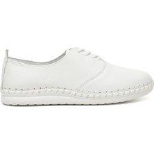 Kadın Beyaz Bağcıklı Hakiki Deri Comfort Ayakkabı