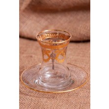 ROSABIANCACASA Alegro Gold-Gümüş Çay Bardağı + Çay Tabağı 6'lı