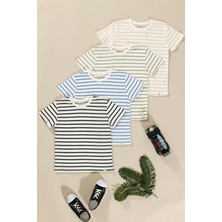 For You Kids 4'lü Erkek Çocuk Yeşil Saks Siyah Taş Çizgili Tshirt