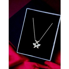 Alâ Silver Jewellery Kelebek İkili Beyaz Taşlı Parlak Tasarım 925 Ayar Gümüş Kolye