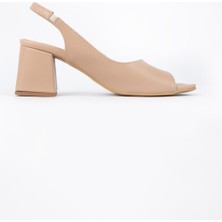 Gdt Ayakkabı Nut Renk  Kalın Topuk Arka Bantlı Kadın Abiye Ayakkabı