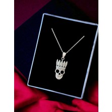 Alâ Silver Jewellery Kızılderili Kurukafa Beyaz Taşlı Tasarım 925 Ayar Gümüş Kolye