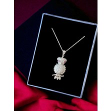 Alâ Silver Jewellery Baykuş Beyaz ve Pembe Taşlı Tasarım 925 Ayar Gümüş Kolye