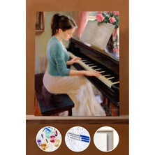 WebStyle Sayılarla Boyama Seti Çerçeveli Kasnaklı Piyano Çalan Güzel 40X50 cm