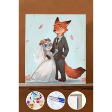 WebStyle Sayılarla Boyama Seti Çerçeveli Kasnaklı Tavşan ve Tilki Evlilik 50X65 cm