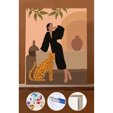 WebStyle Sayılarla Boyama Seti Çerçeveli Kasnaklı Kadın ve Leopar 60X75 cm