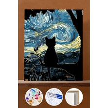 WebStyle Sayılarla Boyama Seti Çerçeveli Kasnaklı Van Gogh Kedi 60X75 cm
