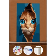 WebStyle Sayılarla Boyama Seti Çerçeveli Kasnaklı Yaramaz Mavi Gözlü Kedi 60X75 cm