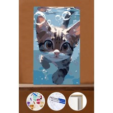 WebStyle Sayılarla Boyama Seti Çerçeveli Kasnaklı Yüzen Sevimli Kedi 40X50 cm
