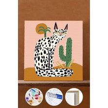 WebStyle Sayılarla Boyama Seti Çerçeveli Kasnaklı Siyah Beyaz Kedi Sanatı 40X50 cm
