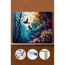 WebStyle Sayılarla Boyama Seti Çerçeveli Kasnaklı Kuşlarla Dolu Bir Orman 50X65 cm